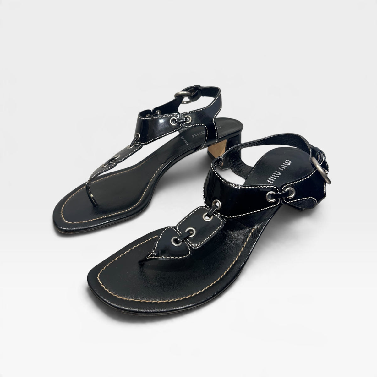 Vintage Miu Miu Black Leather Heeled Sandals | Early 2000s