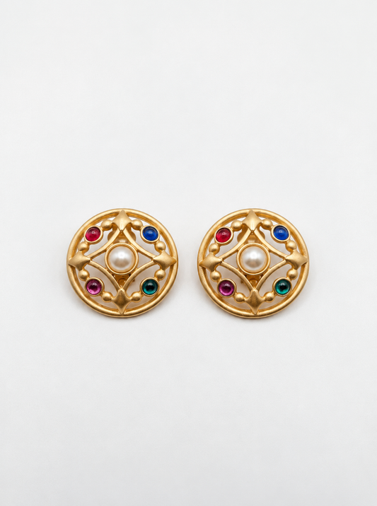 Vintage Gold-Plated Multicolor Pearl Earrings | 1980s