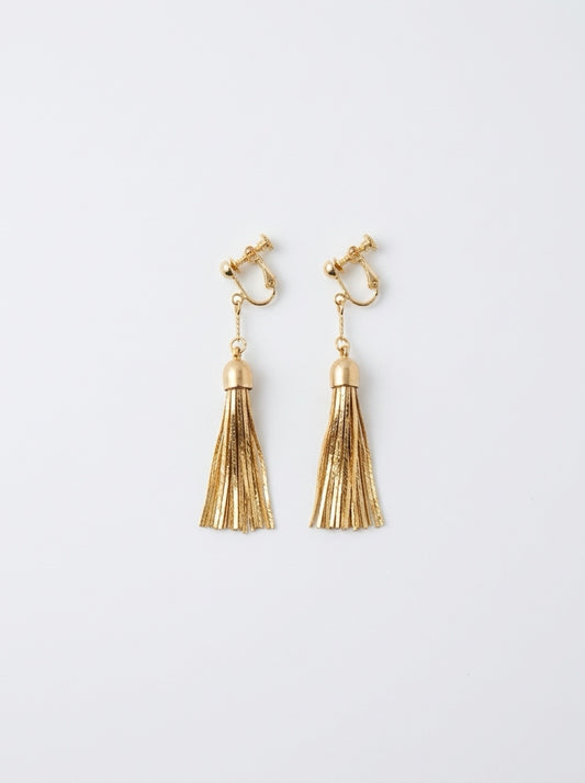 Vintage Gold-Plated Tassel Clip-On Earrings | 1990s
