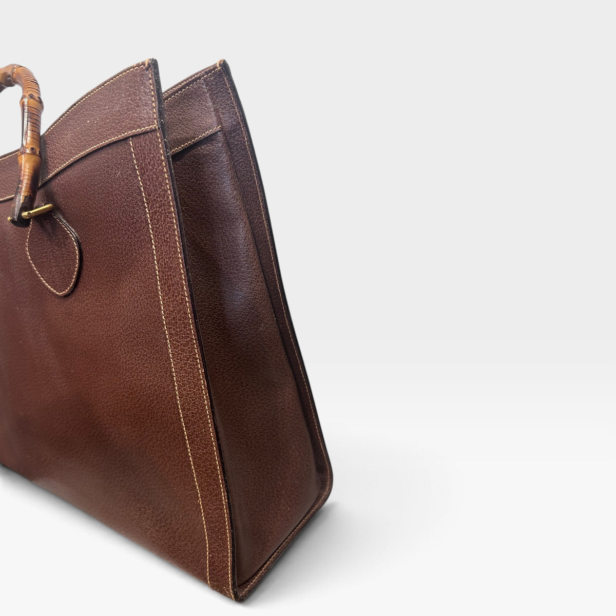 Vintage Gucci Diana Brown Leather Bamboo Tote Bag | Early 1990s