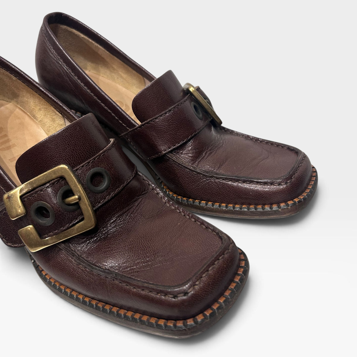 Vintage Miu Miu Leather Buckle Loafers | Early 2000s