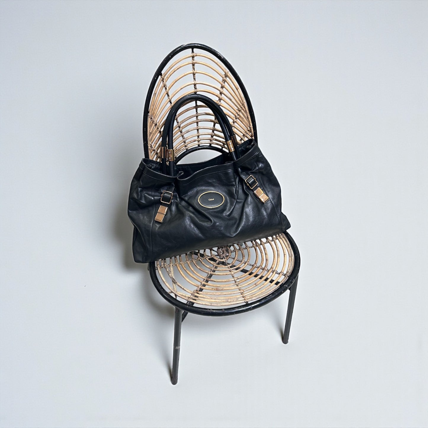 Vintage Chloé Black Leather Tote Bag