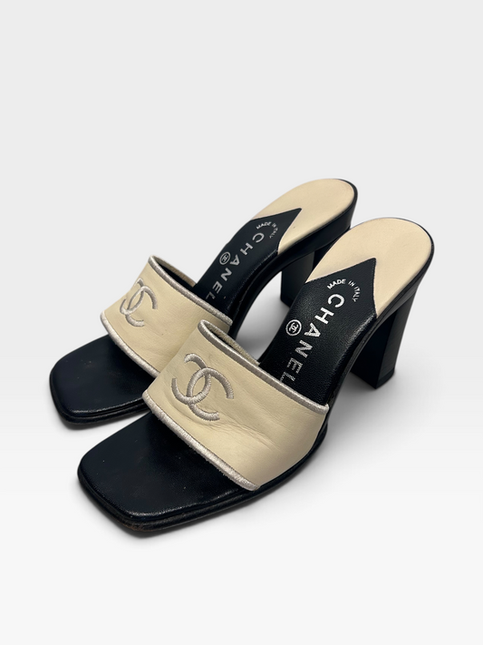 Vintage Chanel Leather Mule Heels | Early 2000s
