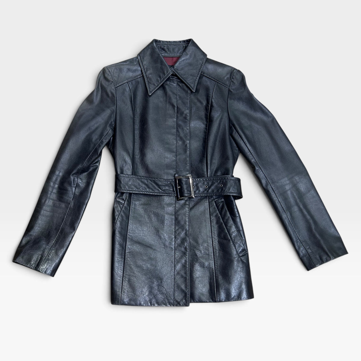 Vintage Black Leather Belted Jacket | Early 2000s