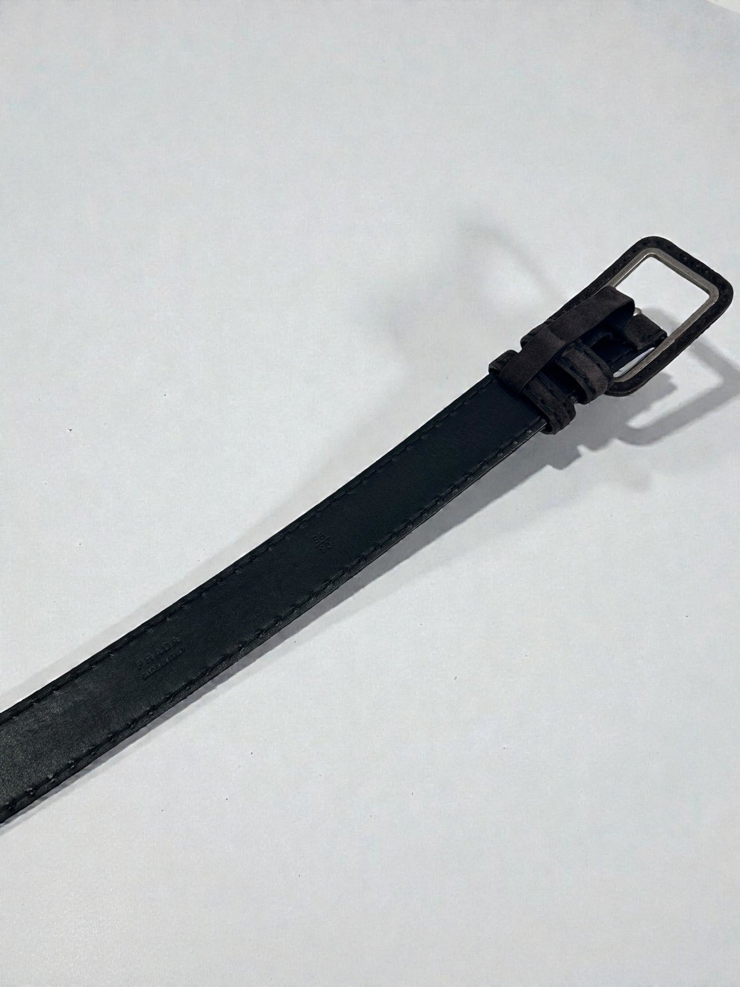 Vintage Prada Grey Suede Belt with Silver Buckle|90s