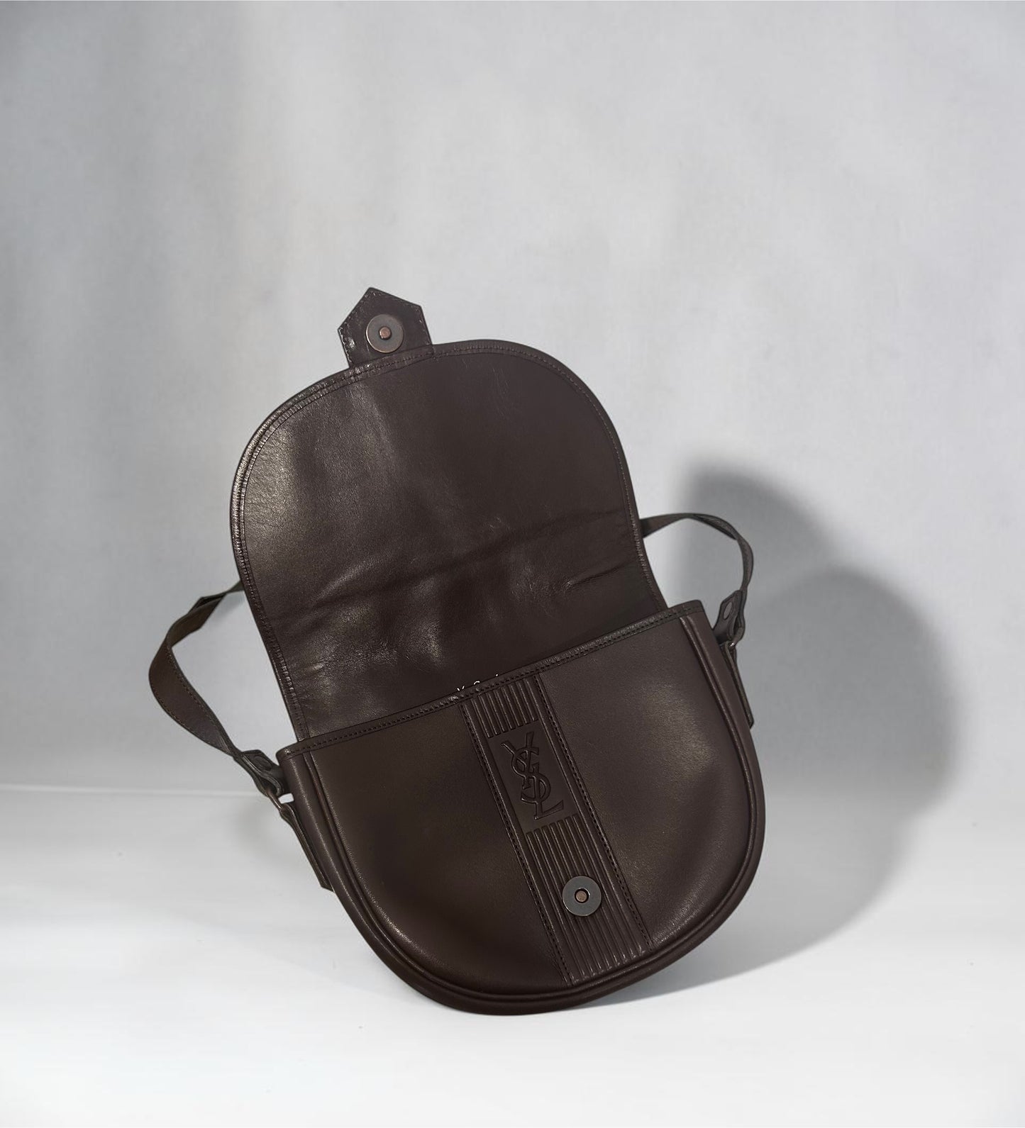Vintage Yves Saint Laurent Brown Leather Saddle Crossbody Bag|Early 1990s