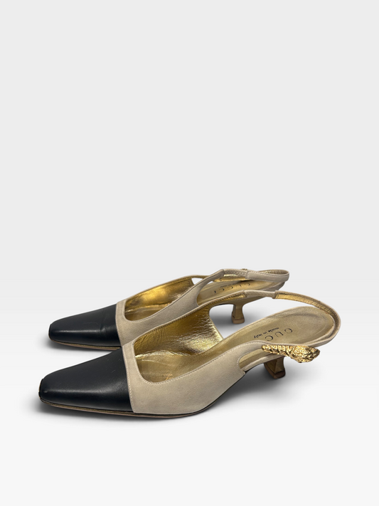 Vintage Gucci Snake Head Slingback Kitten Heels | Late 1990s