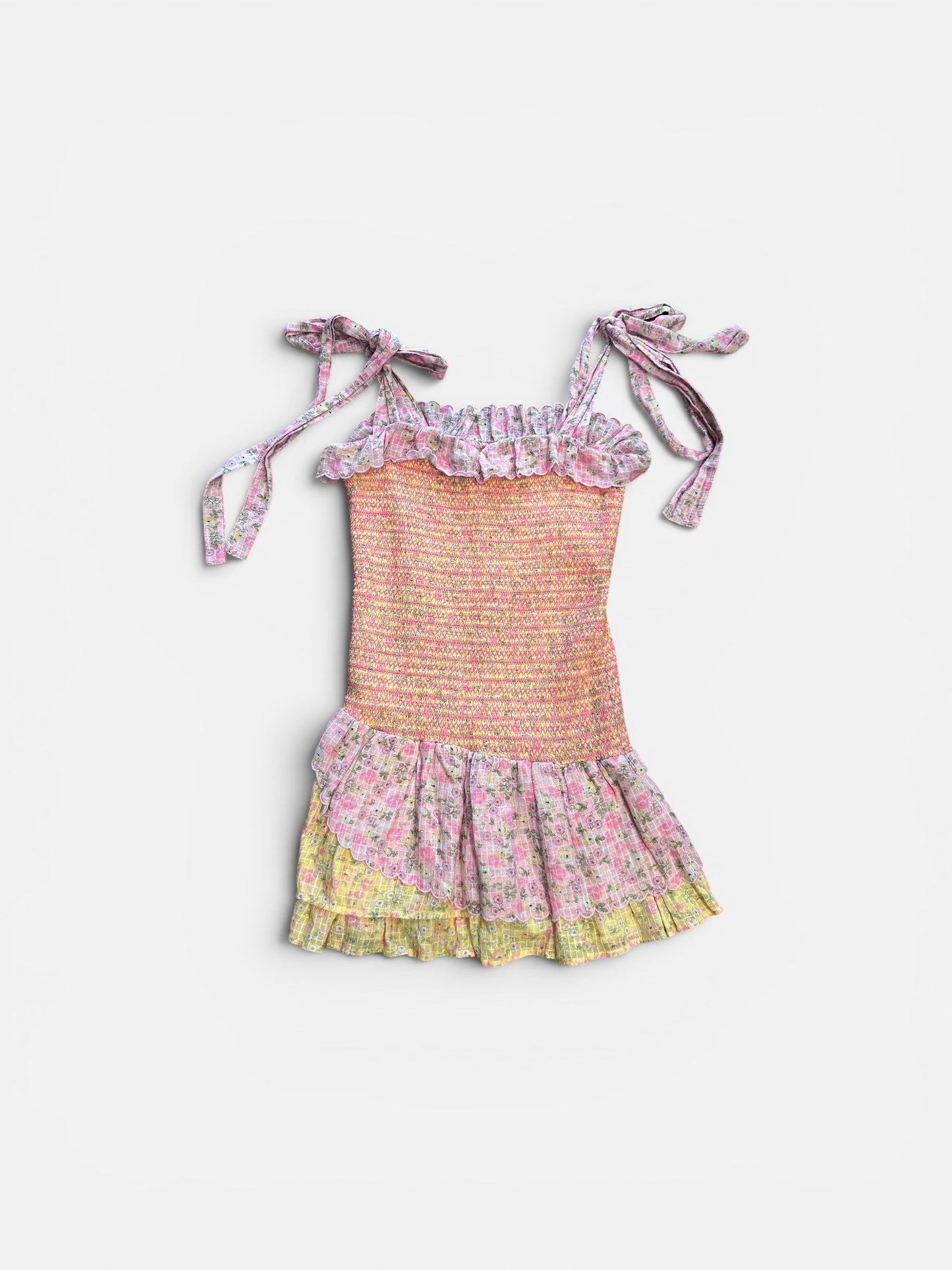 LoveShackFancy Smocked Floral Mini Dress in Pastel