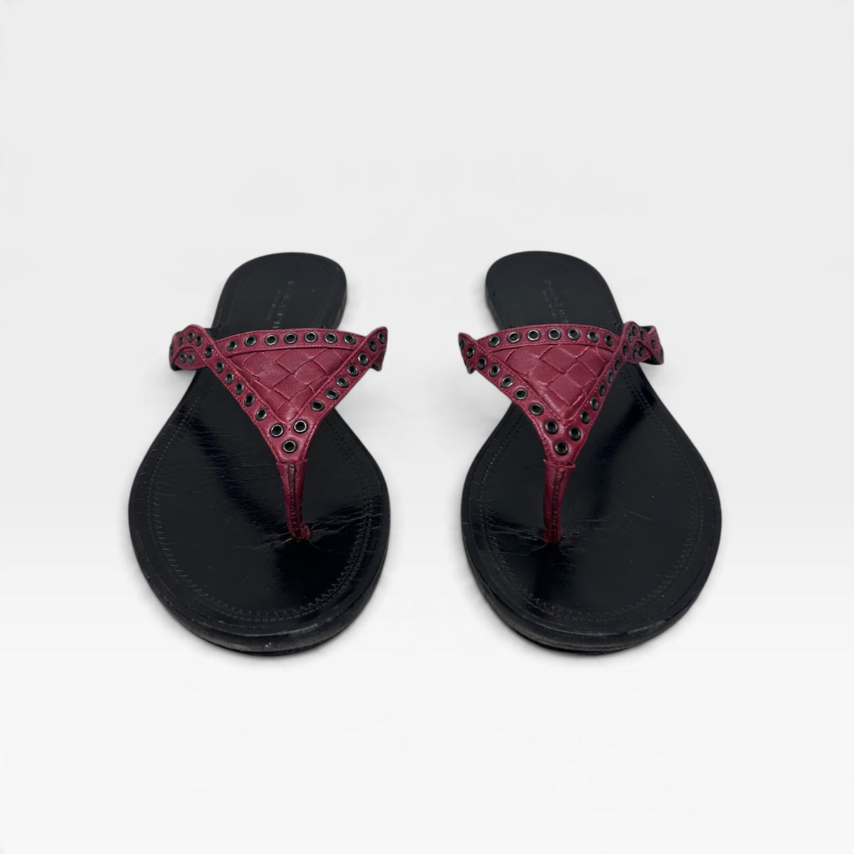 Bottega Veneta Burgundy Intrecciato Leather Sandals | 2015