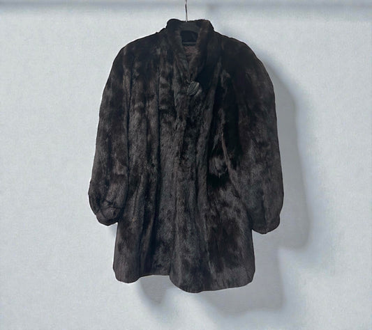 Vintage Mink Fur Coat with Statement Button