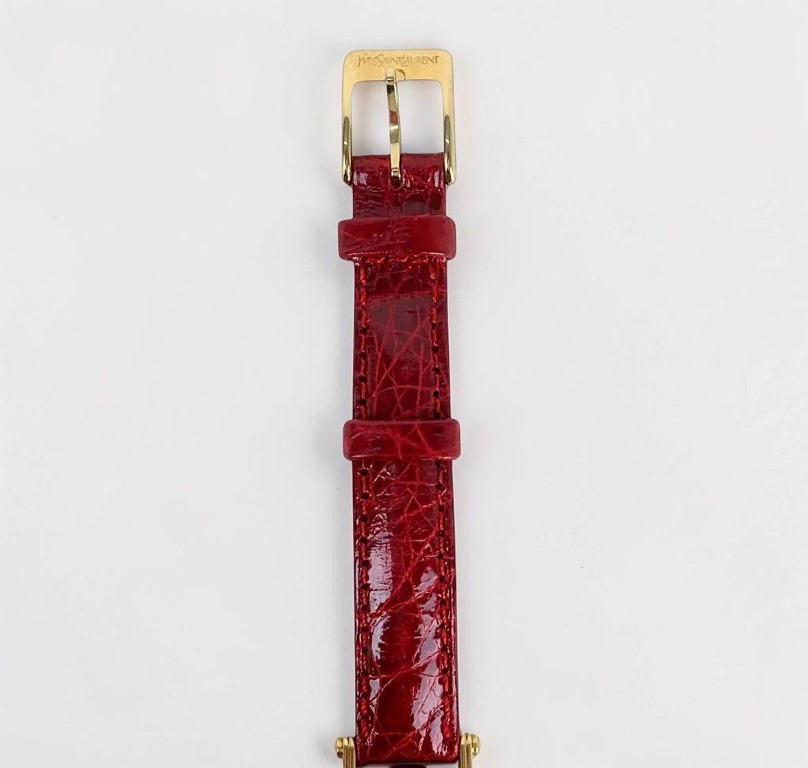 Vintage Yves Saint Laurent Gold Plated Watch with Red Leather Strap|1990s
