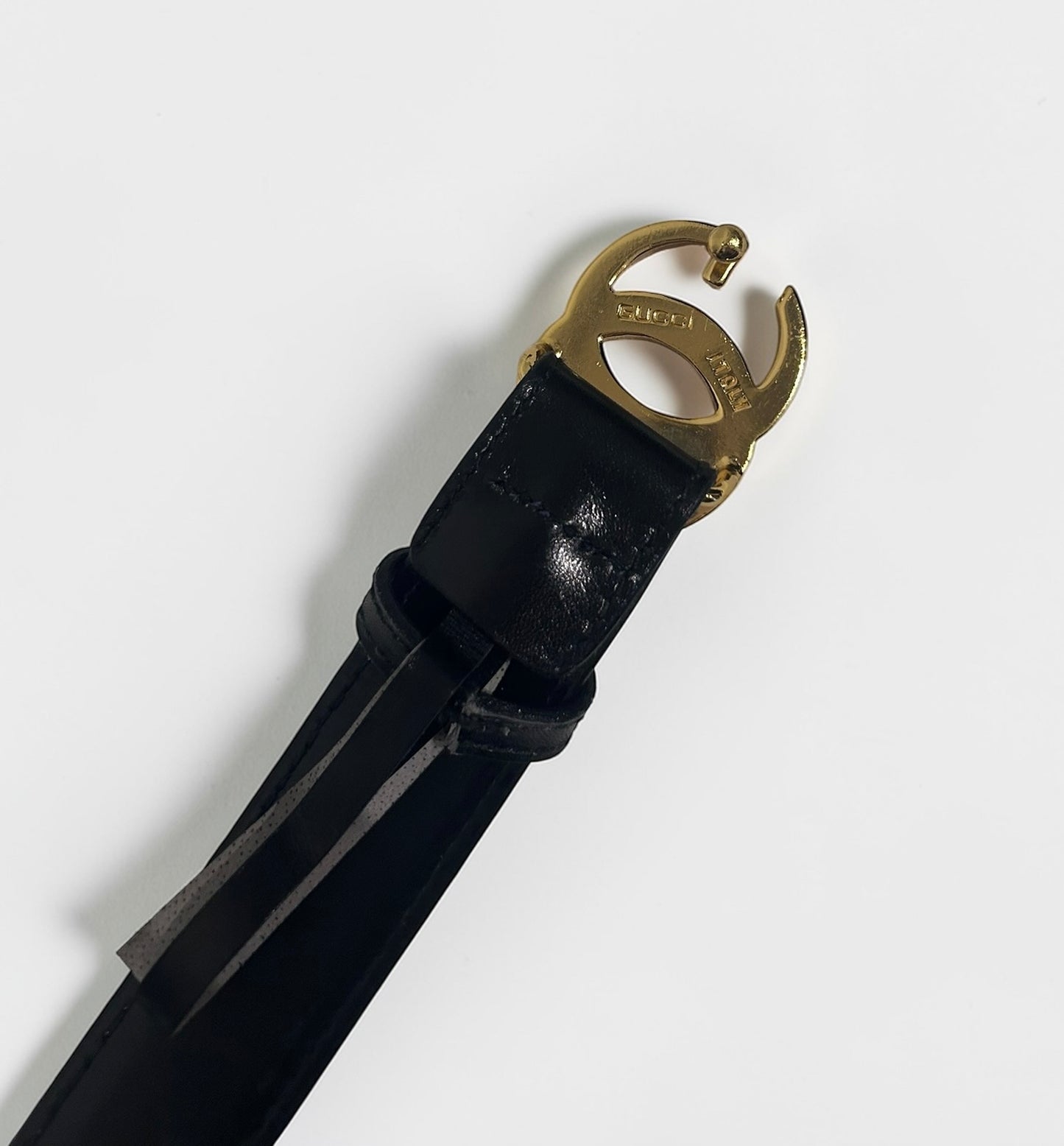 Vintage Gucci  Black Leather Belt with Gold Interlocking GG Buckle|1990’s