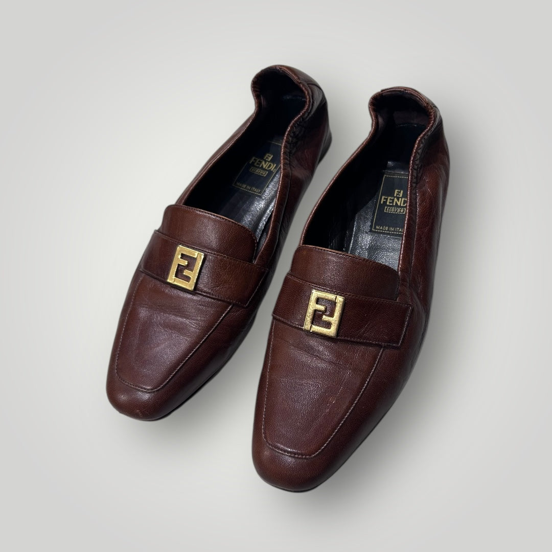 1990 Fendi Brown Leather Loafers
