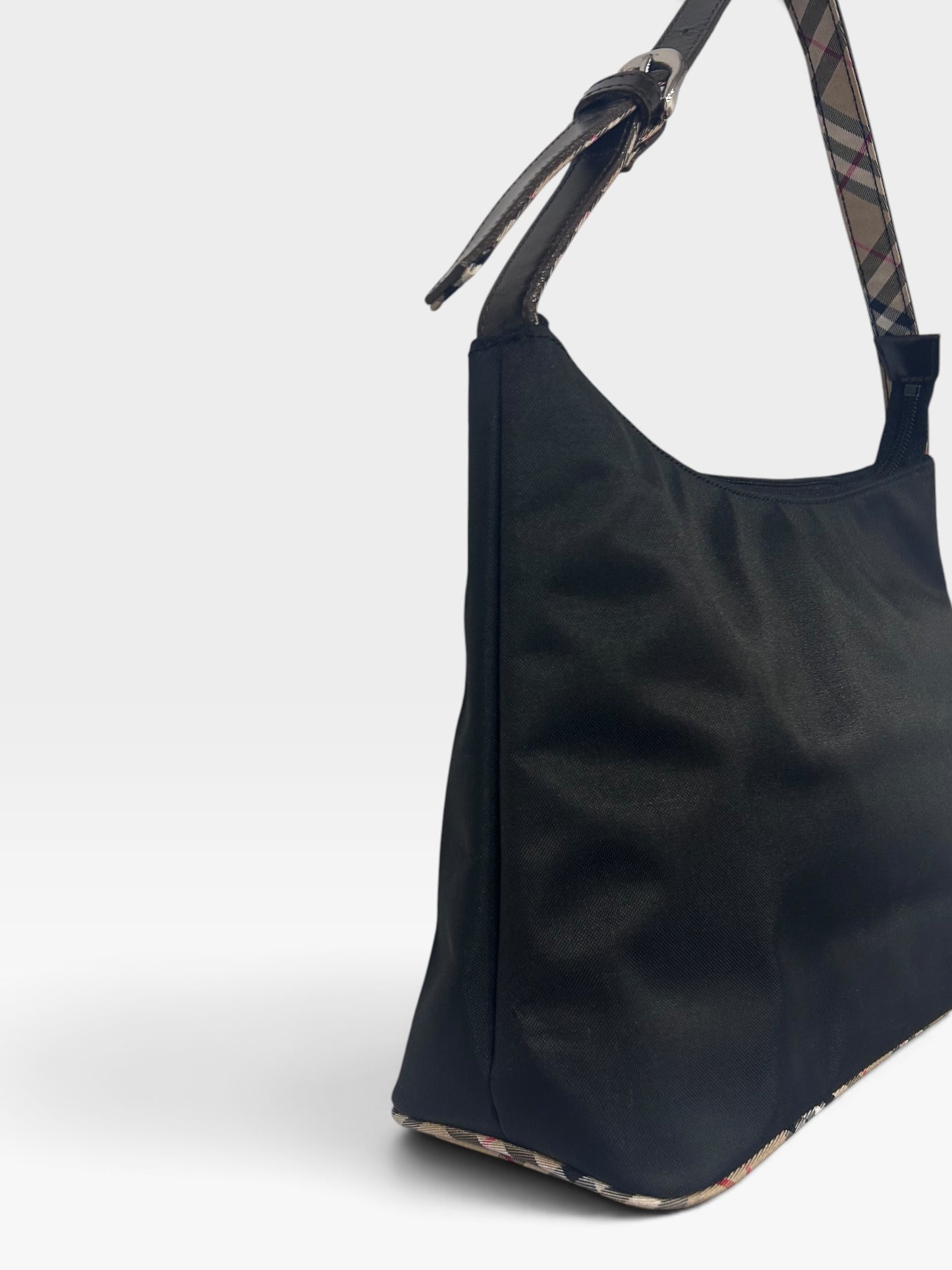 Vintage Burberry Blue Label Nova Check Trim Black Nylon Shoulder Bag| Early 2000s