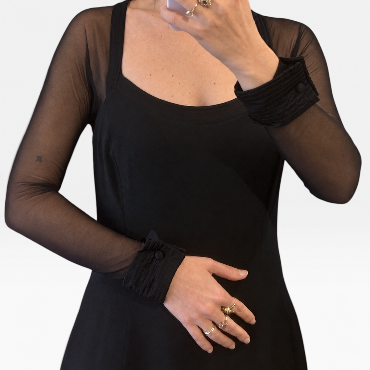 Vera Wang Black Sheer Sleeve Mini Dress / Top | Early 2000s