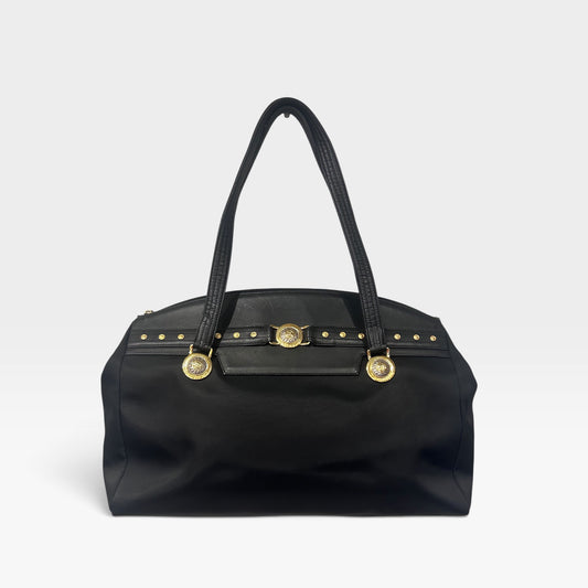 Vintage Gianni Versace Black Nylon Medusa Shoulder Bag|Late 1980s