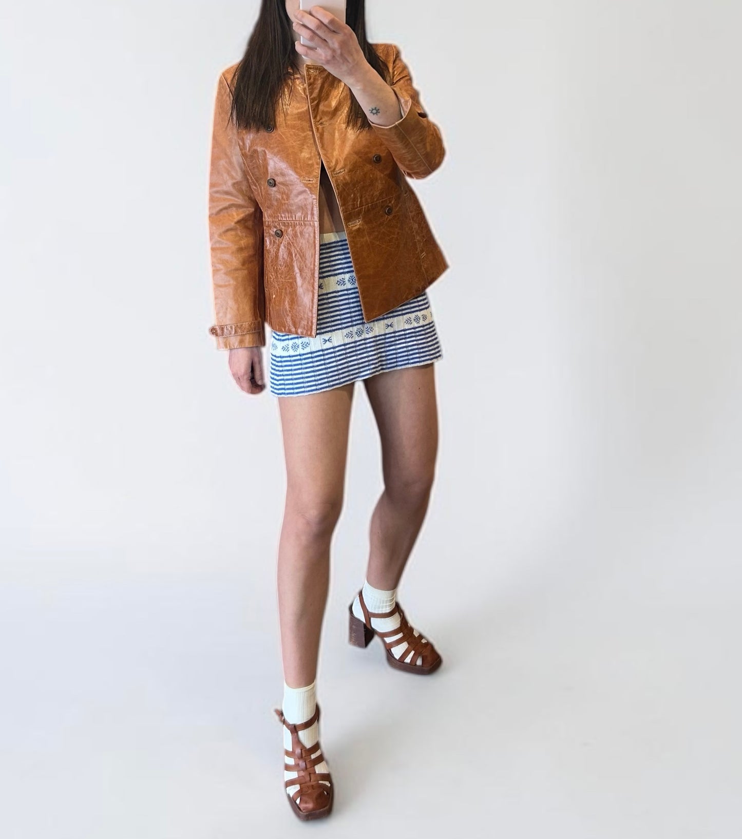 Miu Miu Knit Mini Skirt – Blue & White Pattern|2015