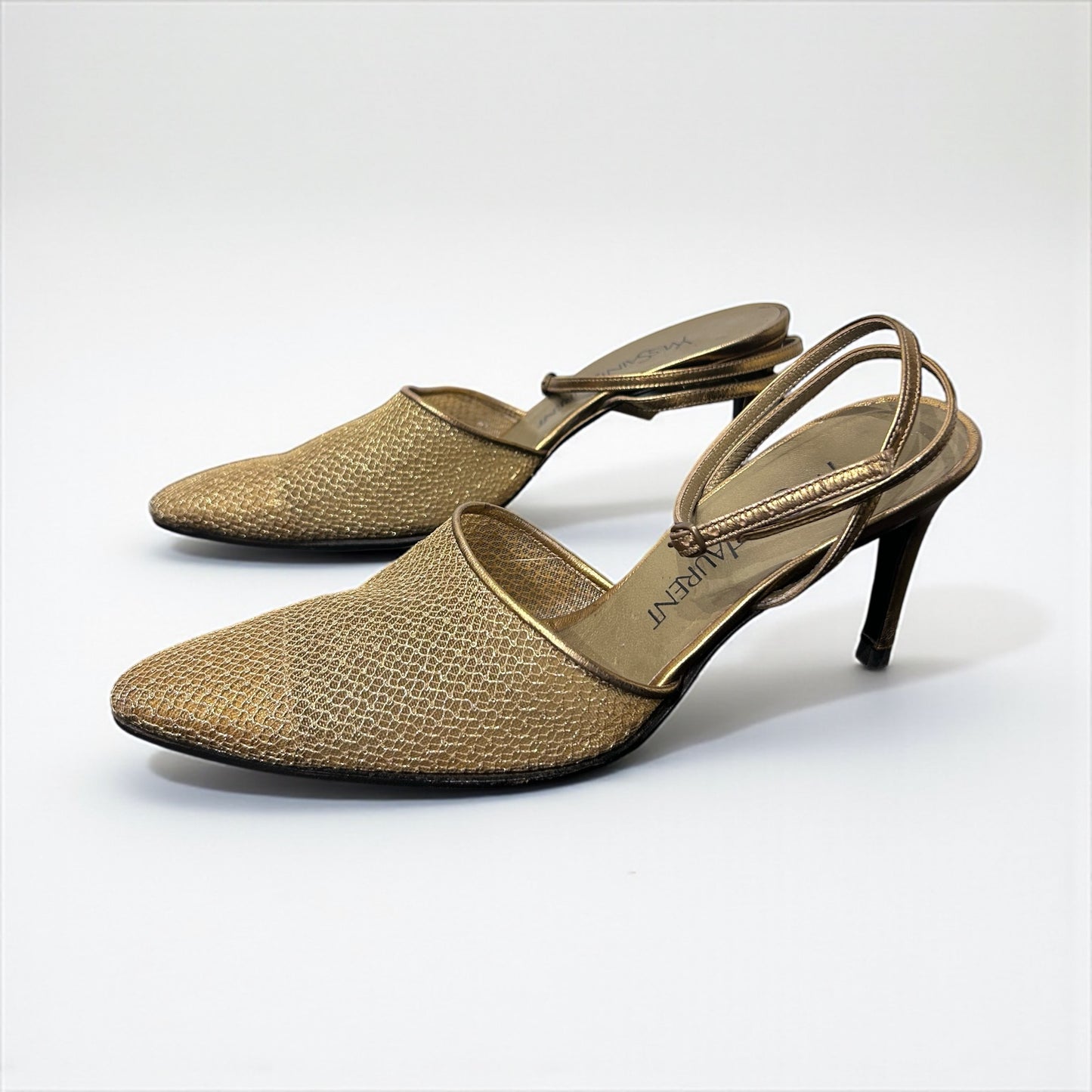 Vintage Yves Saint Laurent Gold Mesh Slingback Heels