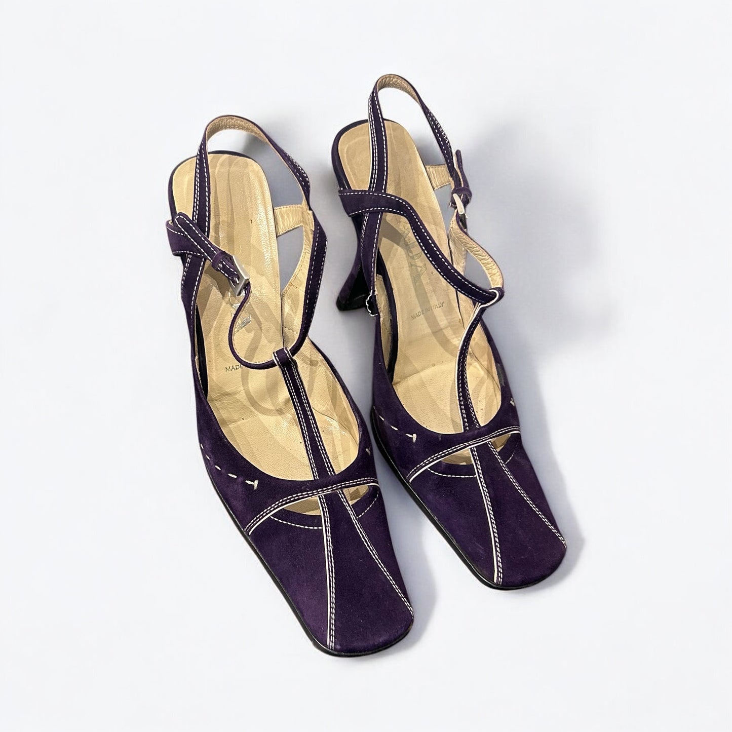 Vintage Prada Suede Slingback with Contrast Stitching