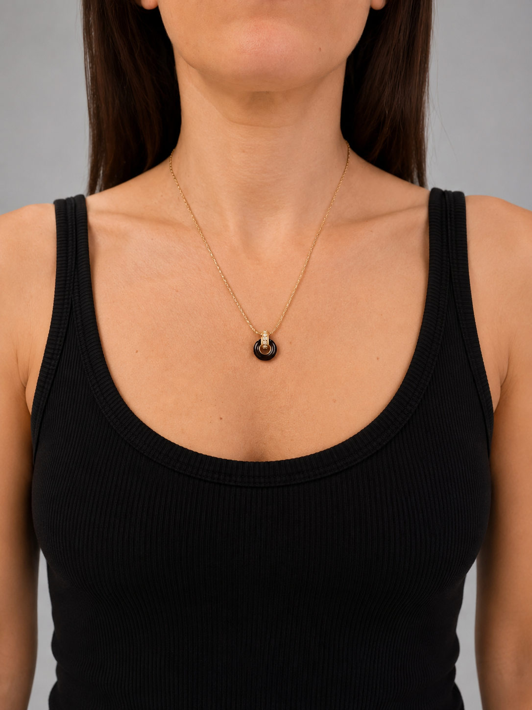 Vintage Christian Dior Gold Plated Onyx Crystal Pendant Necklace |1990s