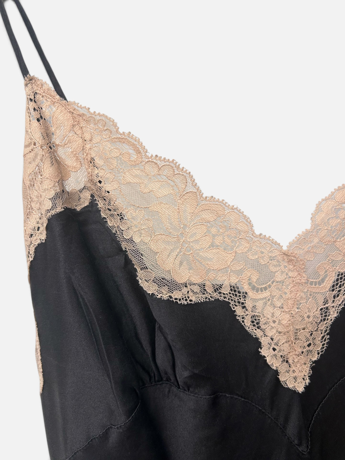 Vintage Black Silk Slip Dress with Lace Trim|Late 1990s