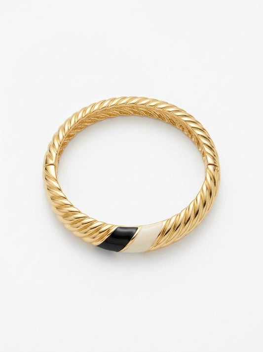Vintage Gold Plated Twisted Enamel Bangle| 1990s