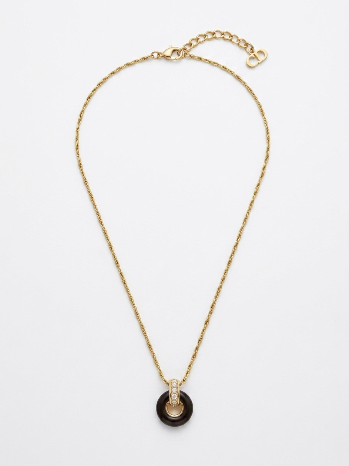 Vintage Christian Dior Gold Plated Onyx Crystal Pendant Necklace |1990s