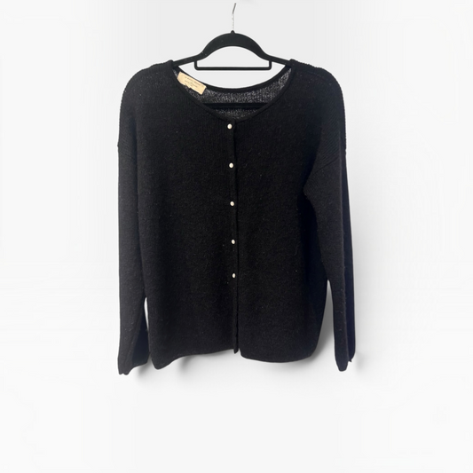 Sézane Black Mohair & Alpaca Pearl Button Cardigan