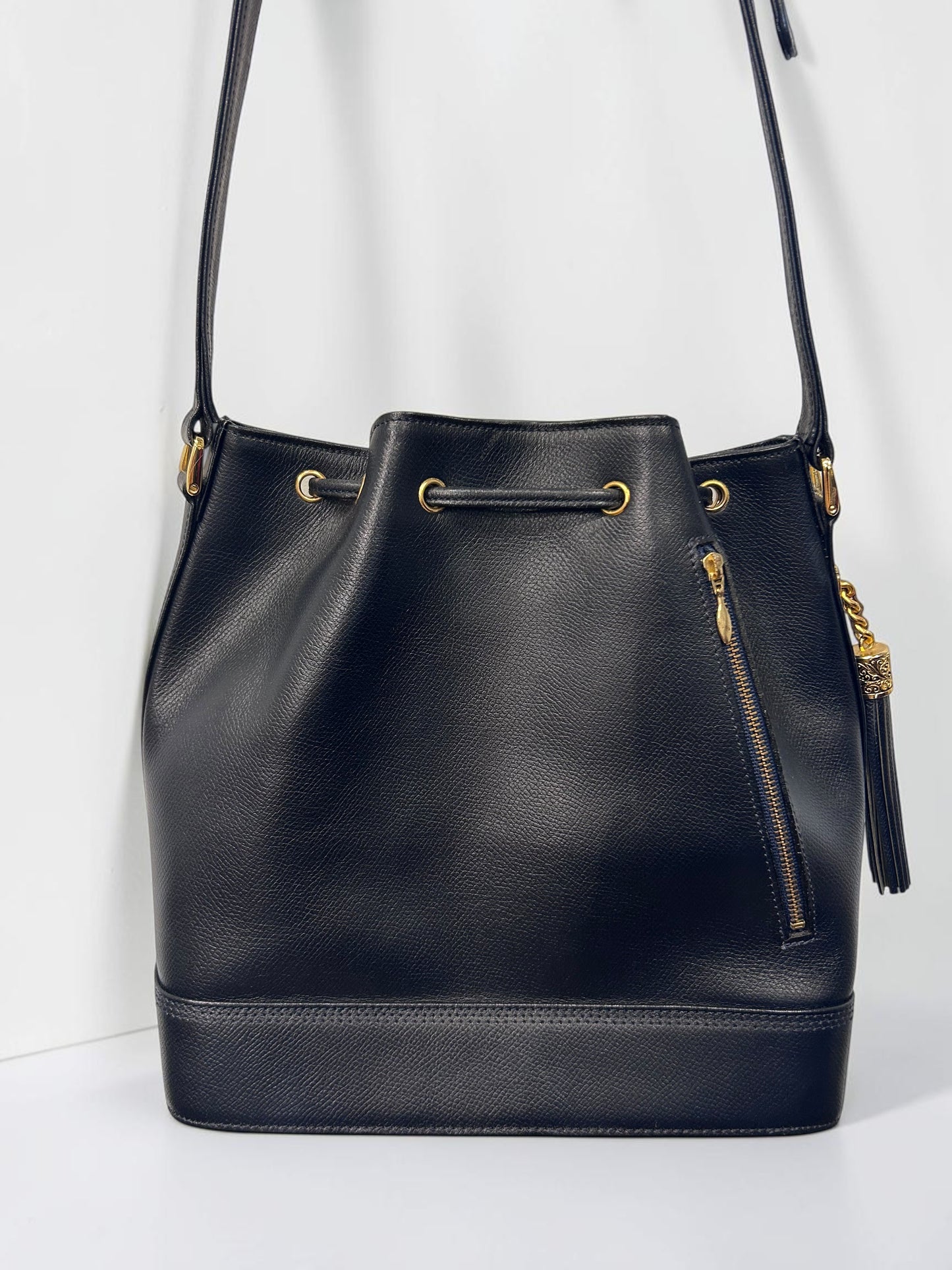 Vintage Valentino Garavani Navy Leather Bucket Bag | 1990s