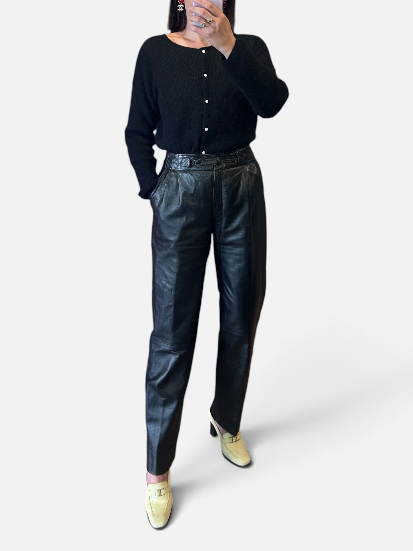 Vintage Black Leather High-Waisted Trousers| 1980s