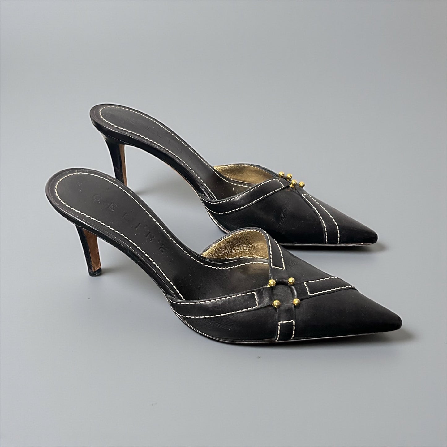Early 2000s Celine Black Leather Pointed Mules