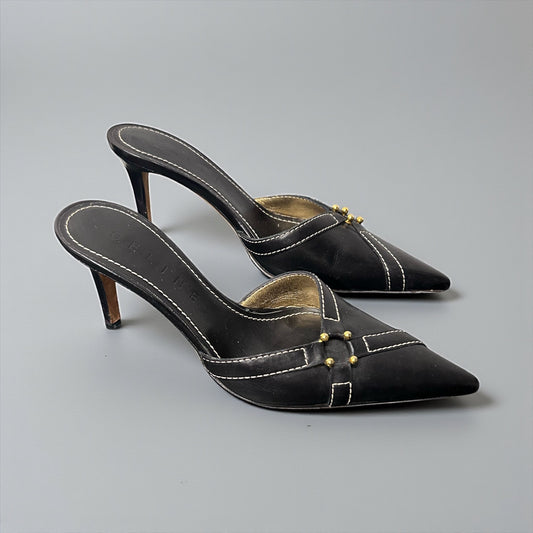 Early 2000s Celine Black Leather Pointed Mules