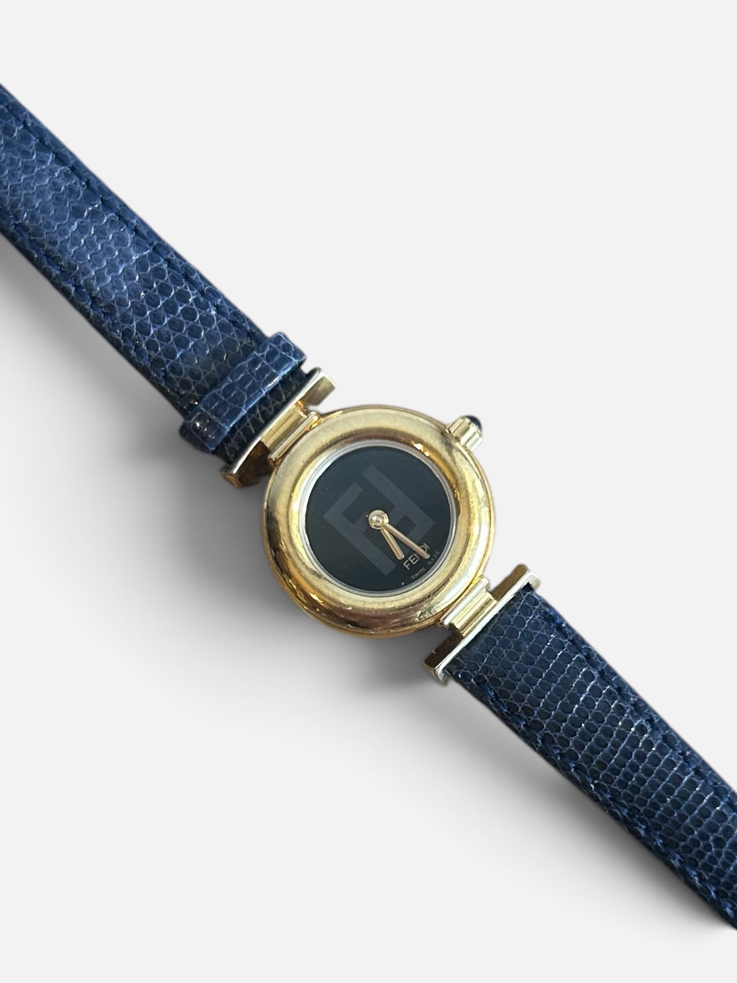 Vintage Fendi Gold Plated Blue Leather Watch| 1990s