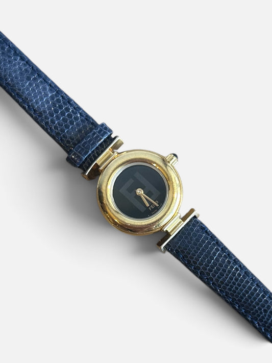 Vintage Fendi Gold Plated Blue Leather Watch| 1990s