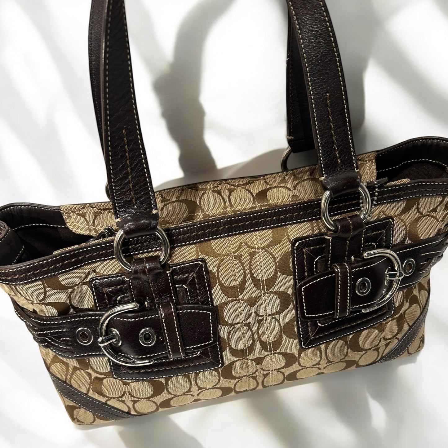 Vintage Coach canvas and leather tote bag