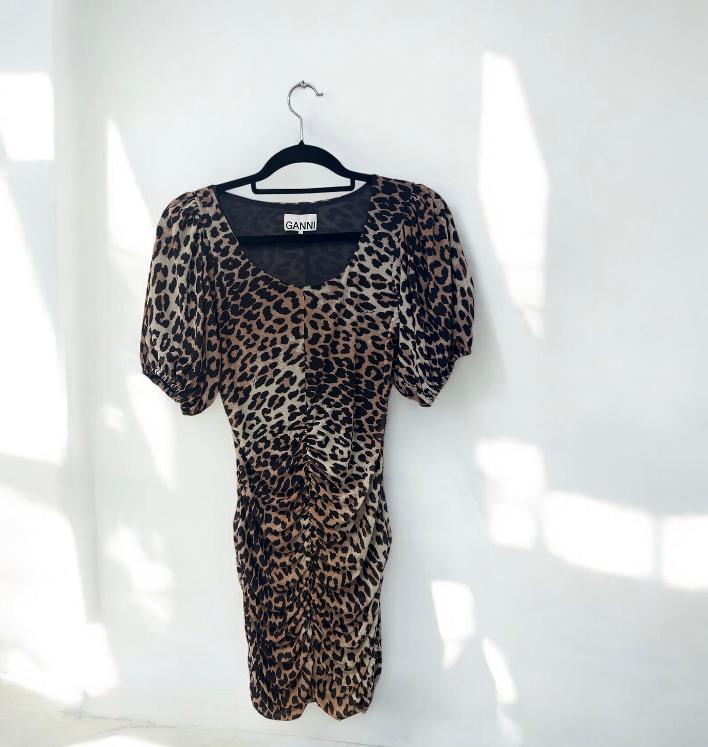 GANNI Leopard-print ruched minidress