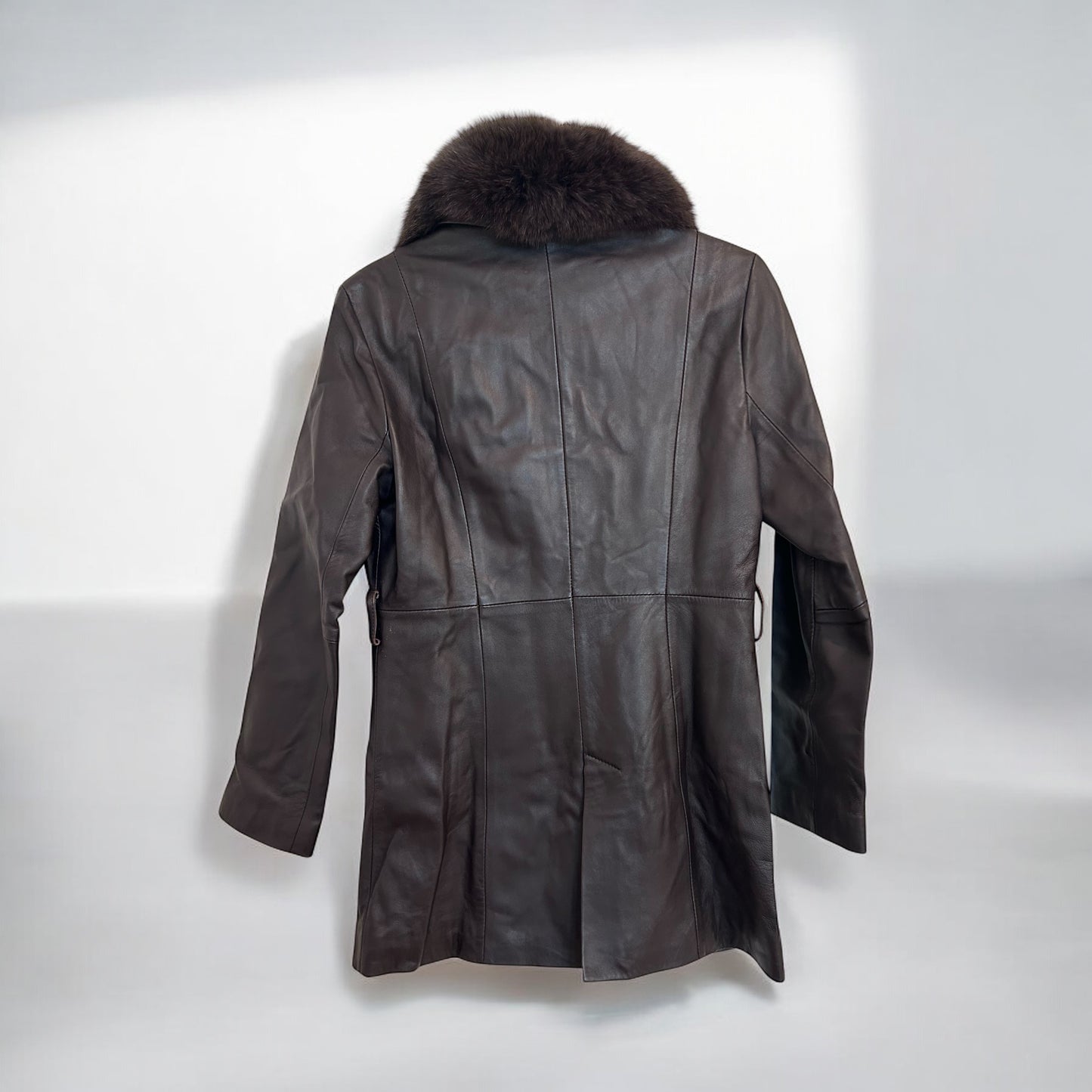 Vintage VIENS Leather Coat with Detachable Fox Fur Collar