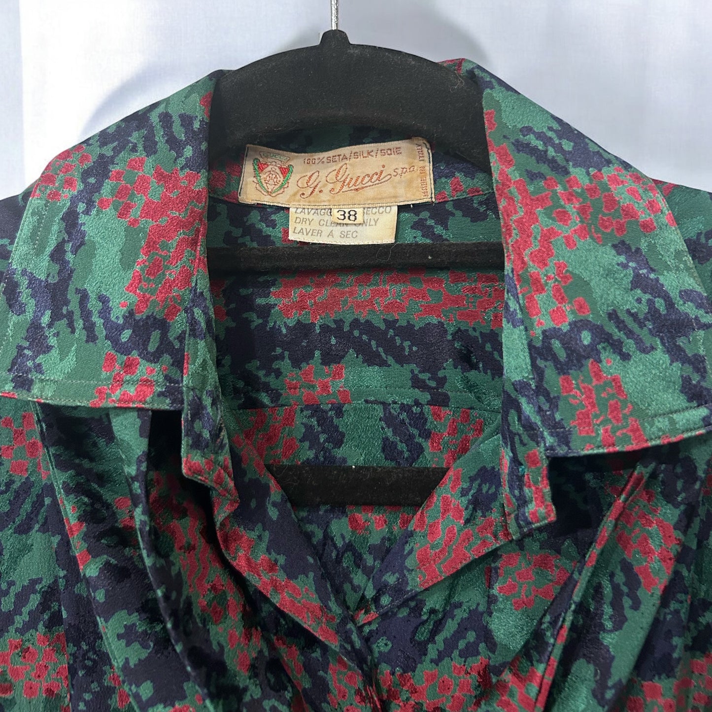 Vintage Gucci Silk Blouse with Abstract Print & Tie Neck