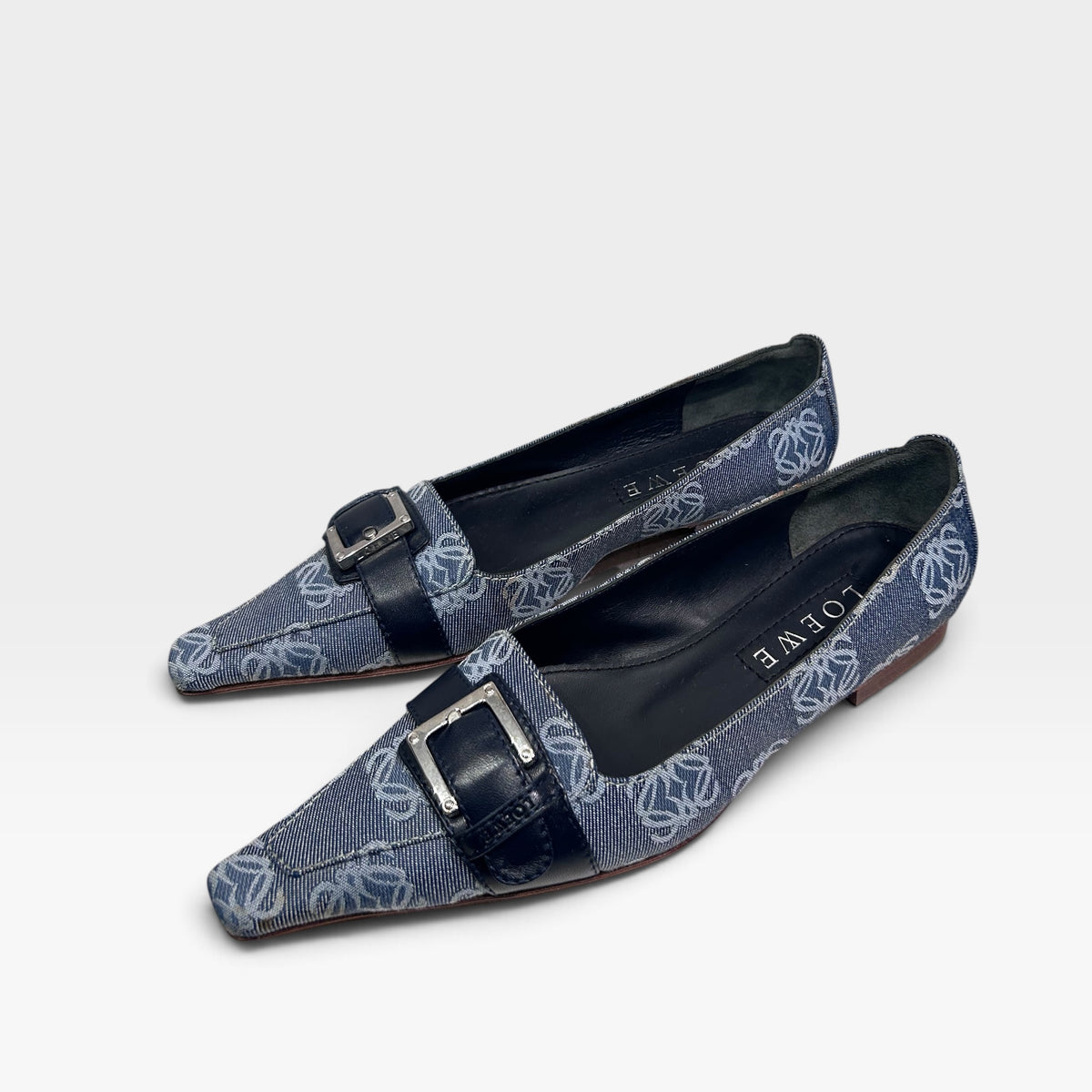 Vintage Loewe Anagram Monogram Buckle Flats | Early 2000s