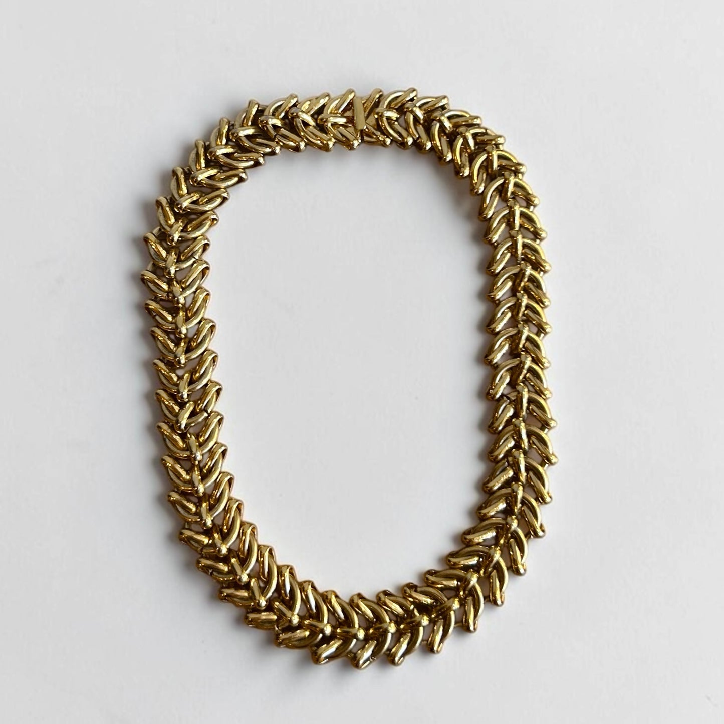 Vintage Gold Plated Herringbone Link Statement Necklace | Late 80s