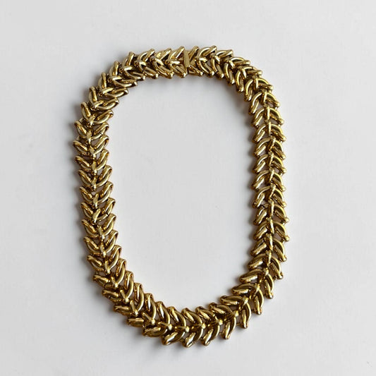 Vintage Gold Plated Herringbone Link Statement Necklace | Late 80s