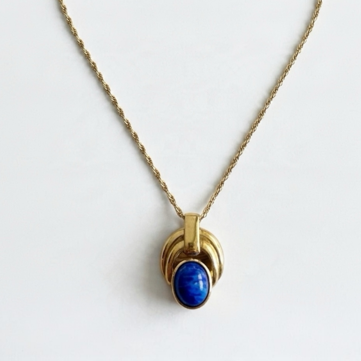 Vintage Lanvin Gold-Plated Blue Cabochon Necklace | 1990s