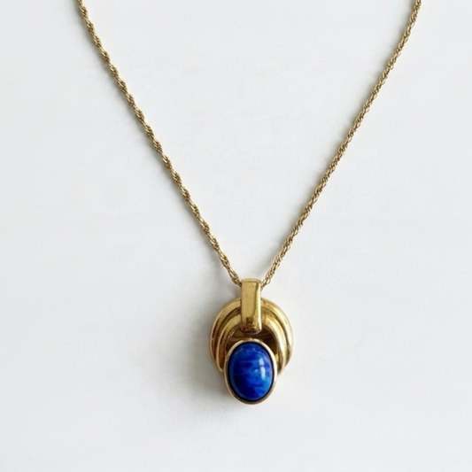 Vintage Lanvin Gold-Plated Blue Cabochon Necklace | 1990s