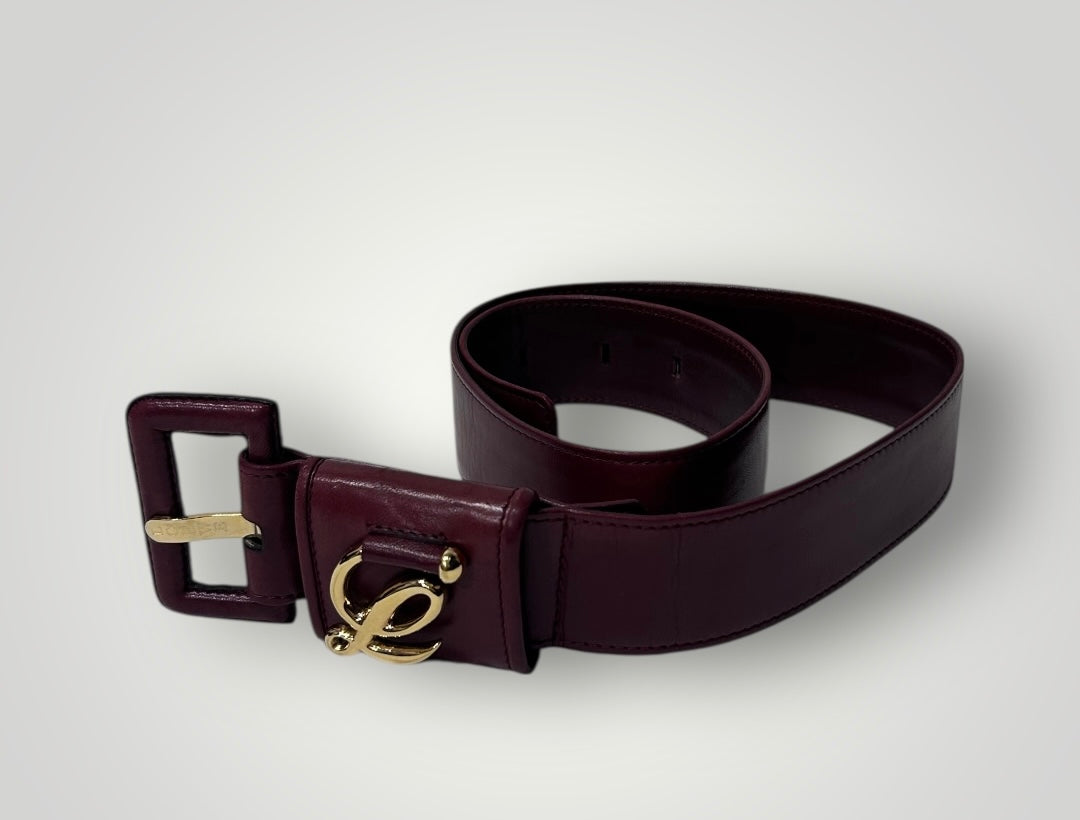 Vintage Loewe Burgundy Leather Anagram Belt
