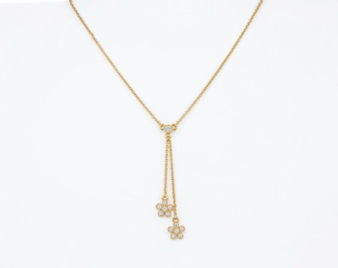 Vintage Nina Ricci Gold Plated Crystal Flower Drop Necklace|Early 2000s