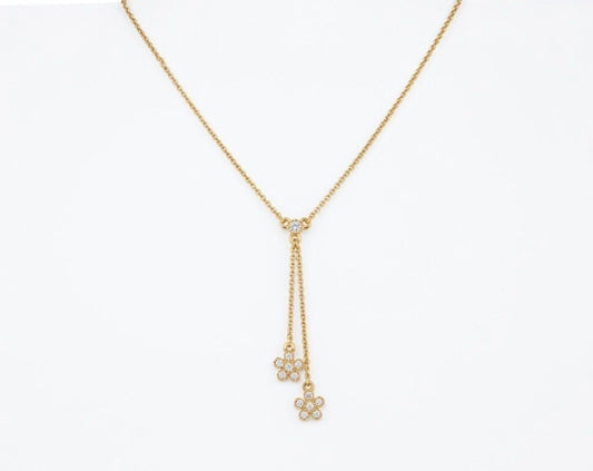 Vintage Nina Ricci Gold Plated Crystal Flower Drop Necklace|Early 2000s