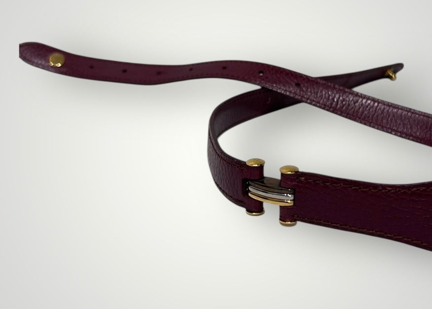 Vintage Cartier Burgundy Leather Belt with Gold-Tone Hardware HD