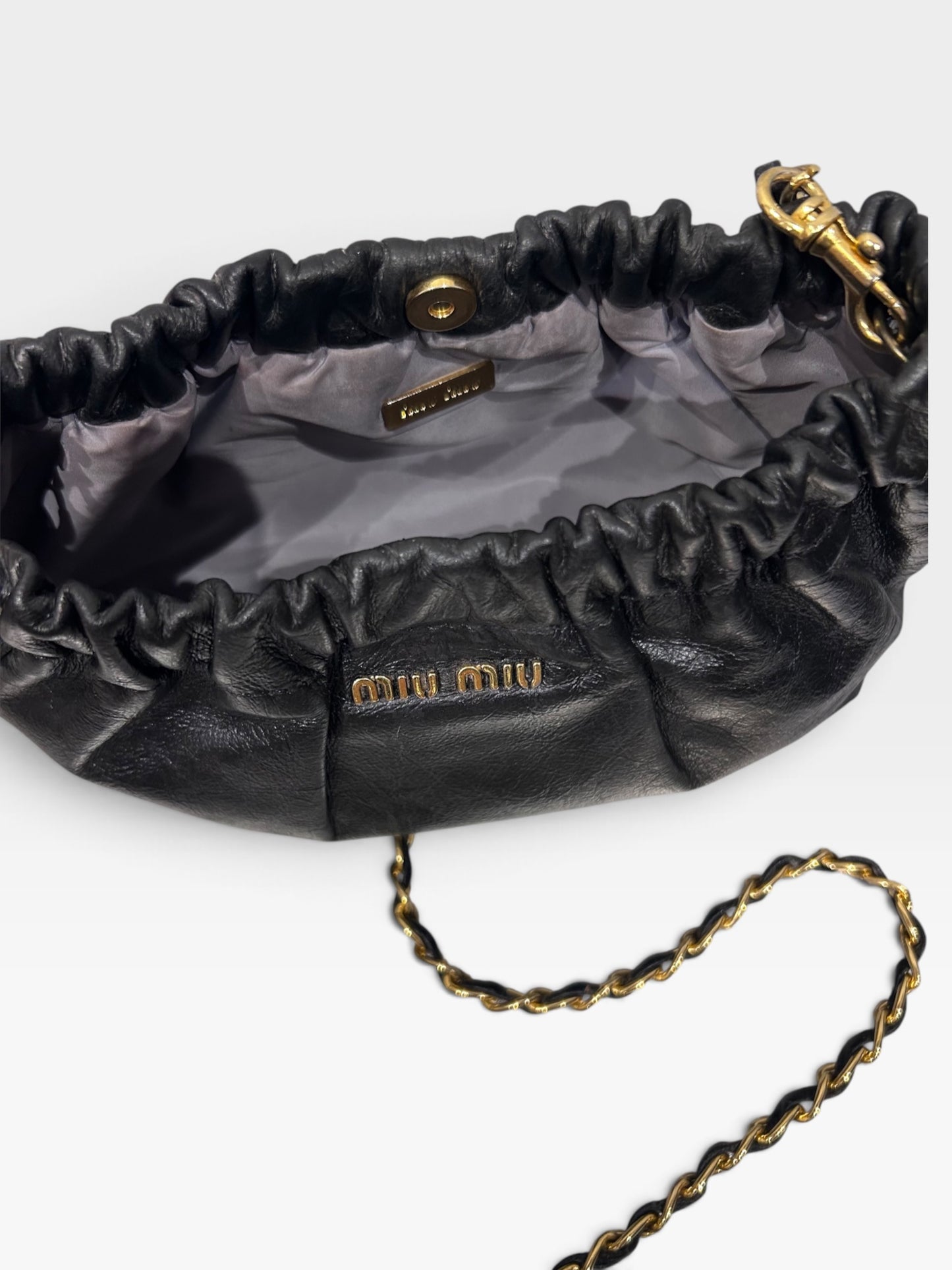 Vintage Miu Miu Ruched Leather Chain Shoulder Bag|2000s