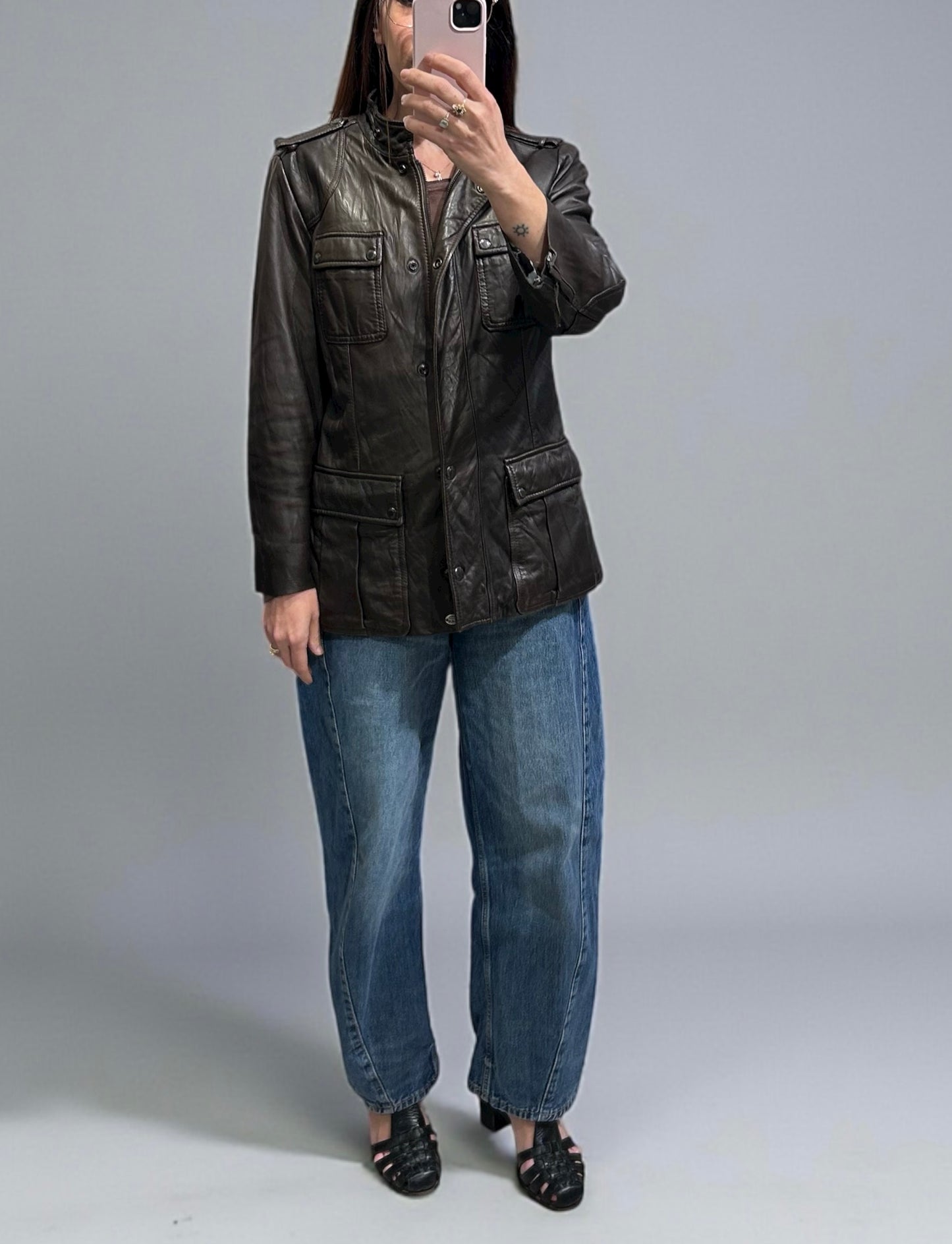 Vintage GAS Leather Jacket with Detachable Fur Collar