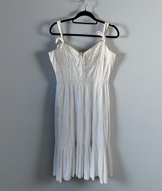 Tularosa Ivory Midi Dress with Delicate Embroidery